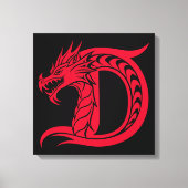 Dragon Styled Letter D, Dragon Alphabet, Monogram Canvas Afdruk (Voorkant)