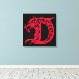 Dragon Styled Letter D, Dragon Alphabet, Monogram Canvas Afdruk