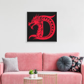 Dragon Styled Letter D, Dragon Alphabet, Monogram Canvas Afdruk (Insitu (Woonkamer))