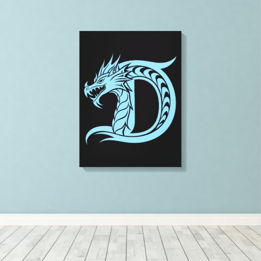 Dragon Styled Letter D, Dragon Alphabet, Monogram Canvas Afdruk (Insitu (Houten vloer))
