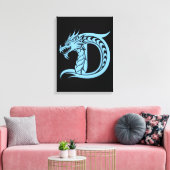 Dragon Styled Letter D, Dragon Alphabet, Monogram Canvas Afdruk (Insitu (Woonkamer))