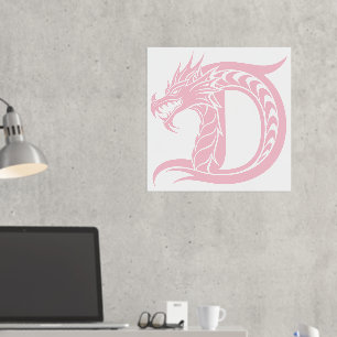 Dragon Styled Letter D, Dragon Alphabet, Monogram Folie Afdrukken