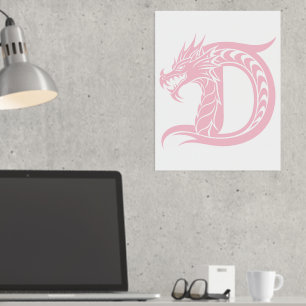 Dragon Styled Letter D, Dragon Alphabet, Monogram Folie Afdrukken
