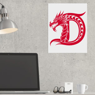 Dragon Styled Letter D, Dragon Alphabet, Monogram Folie Afdrukken