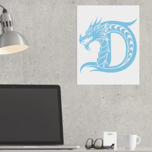 Dragon Styled Letter D, Dragon Alphabet, Monogram Folie Afdrukken