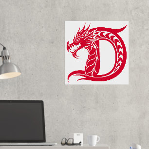 Dragon Styled Letter D, Dragon Alphabet, Monogram Folie Afdrukken