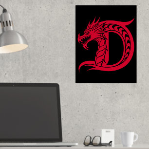 Dragon Styled Letter D, Dragon Alphabet, Monogram Folie Afdrukken