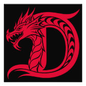Dragon Styled Letter D, Dragon Alphabet, Monogram Foto Afdruk (Voorkant)