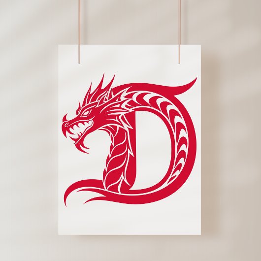 Dragon Styled Letter D, Dragon Alphabet, Monogram Foto Afdruk