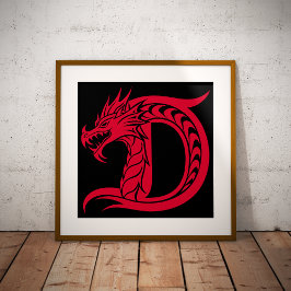 Dragon Styled Letter D, Dragon Alphabet, Monogram Foto Afdruk