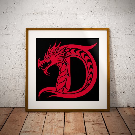 Dragon Styled Letter D, Dragon Alphabet, Monogram Foto Afdruk
