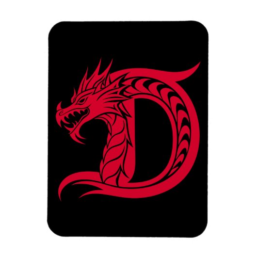 Dragon Styled Letter D, Dragon Alphabet, Monogram Magneet (Verticaal)