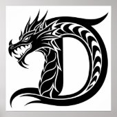 Dragon Styled Letter D, Dragon Alphabet, Monogram Poster (Voorkant)