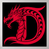 Dragon Styled Letter D, Dragon Alphabet, Monogram Poster (Voorkant)