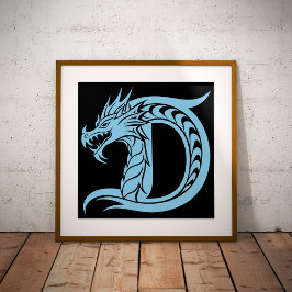 Dragon Styled Letter D, Dragon Alphabet, Monogram Poster