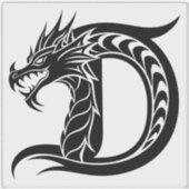 Dragon Styled Letter D, Dragon Alphabet, Monogram Sticker (Voorkant)