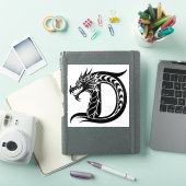 Dragon Styled Letter D, Dragon Alphabet, Monogram Sticker (iPad Cover)