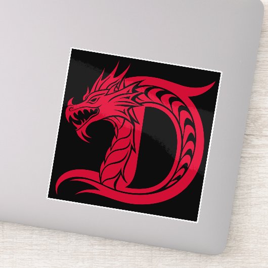Dragon Styled Letter D, Dragon Alphabet, Monogram Sticker (Detail)
