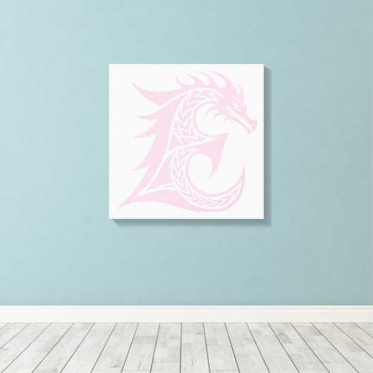 Dragon Styled Letter E, Dragon Alphabet, Monogram Canvas Afdruk (Insitu (Houten vloer))