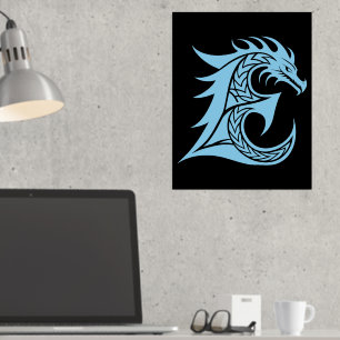 Dragon Styled Letter E, Dragon Alphabet, Monogram Folie Afdrukken