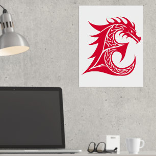 Dragon Styled Letter E, Dragon Alphabet, Monogram Folie Afdrukken