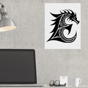 Dragon Styled Letter E, Dragon Alphabet, Monogram Folie Afdrukken