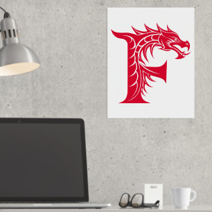 Dragon Styled Letter F, Dragon Alphabet, Monogram Folie Afdrukken