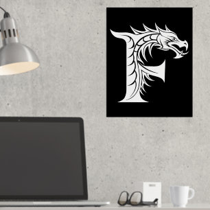 Dragon Styled Letter F, Dragon Alphabet, Monogram Folie Afdrukken