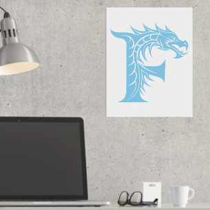 Dragon Styled Letter F, Dragon Alphabet, Monogram Folie Afdrukken