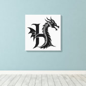 Dragon Styled Letter H, Dragon Alphabet, Monogram Canvas Afdruk (Insitu (Houten vloer))