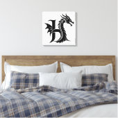 Dragon Styled Letter H, Dragon Alphabet, Monogram Canvas Afdruk (Insitu (Slaapkamer))
