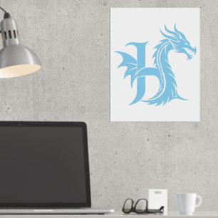 Dragon Styled Letter H, Dragon Alphabet, Monogram Folie Afdrukken
