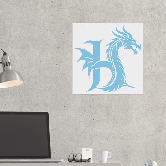 Dragon Styled Letter H, Dragon Alphabet, Monogram Folie Afdrukken (Insitu (Desk 2))