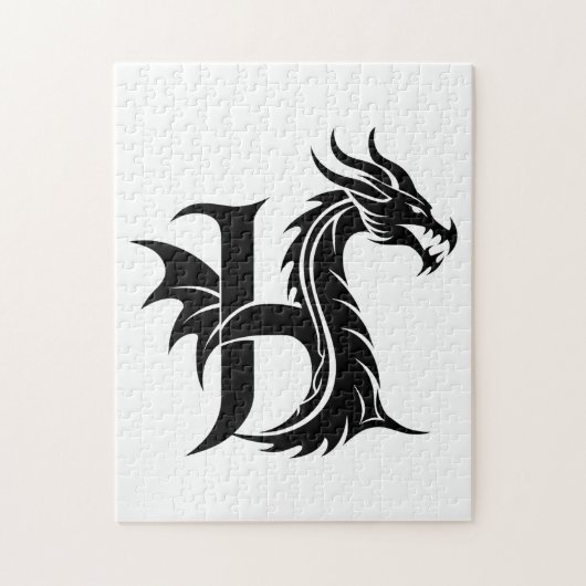 Dragon Styled Letter H, Dragon Alphabet, Monogram Legpuzzel (Verticaal)