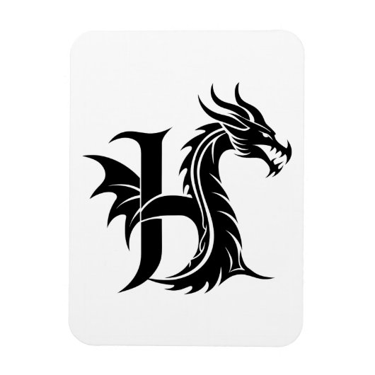 Dragon Styled Letter H, Dragon Alphabet, Monogram Magneet (Verticaal)