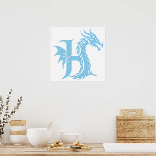 Dragon Styled Letter H, Dragon Alphabet, Monogram Poster (Keuken)
