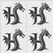 Dragon Styled Letter H, Dragon Alphabet, Monogram Sticker (Voorkant)