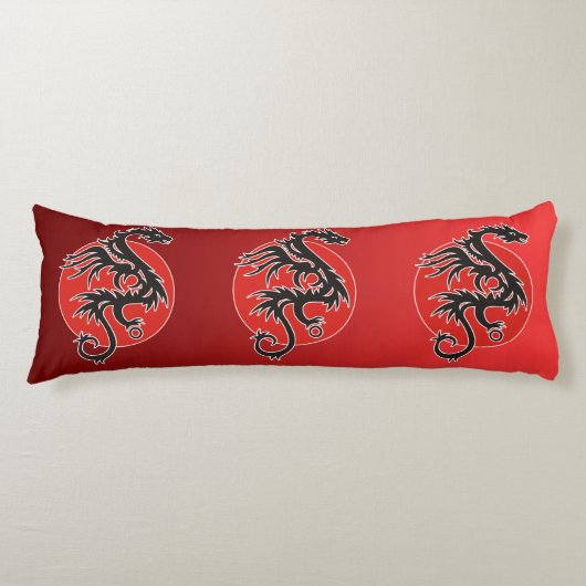 Dragon Sun Power - zwart rood wit + uw ideeën Lichaamskussen (Voorkant)