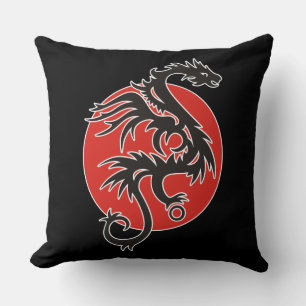 Dragon Sun - zwart rood wit + uw ideeën Kussen