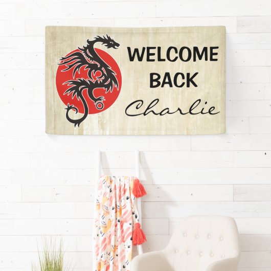 Dragon Sun - zwart rood wit + uw ideeën Spandoek (Insitu)