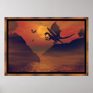 Dragon Sunset van Michelle Wilder Poster