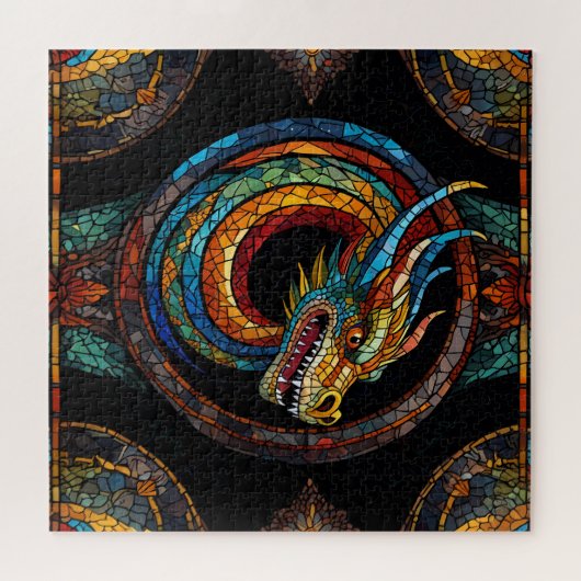 Dragon Swirl in multi gekleurd mozaïek ontwerp Legpuzzel (Horizontaal)