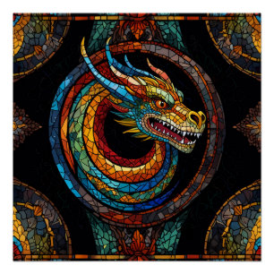Dragon Swirl in multi gekleurd mozaïek ontwerp Perfect Poster