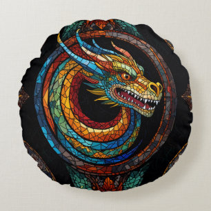 Dragon Swirl in multi gekleurd mozaïek ontwerp Rond Kussen