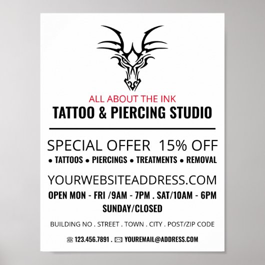 Dragon Tattoo, Tattoo & body Piercing Studio Poster (Voorkant)