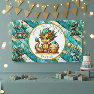 Dragon Thema Gepersonaliseerde Happy Birthday Spandoek