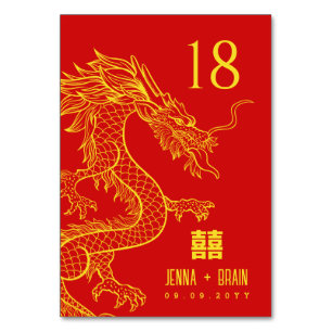 Dragon Theme Double Happiness   Goud op rood Kaart