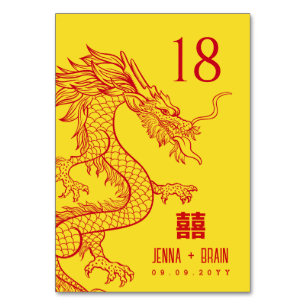 Dragon Theme Double Happiness Rood op goud Kaart