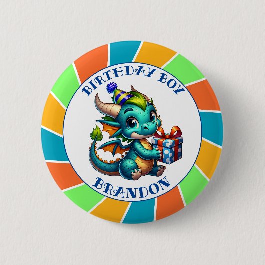 Dragon Theme Verjaardagsjongen Ronde Button 5,7 Cm (Voorkant)