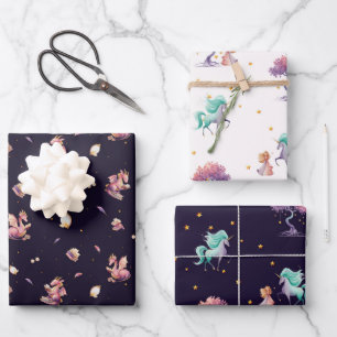 Dragon & Unicorn Wrapping Paper Set (3 vellen)